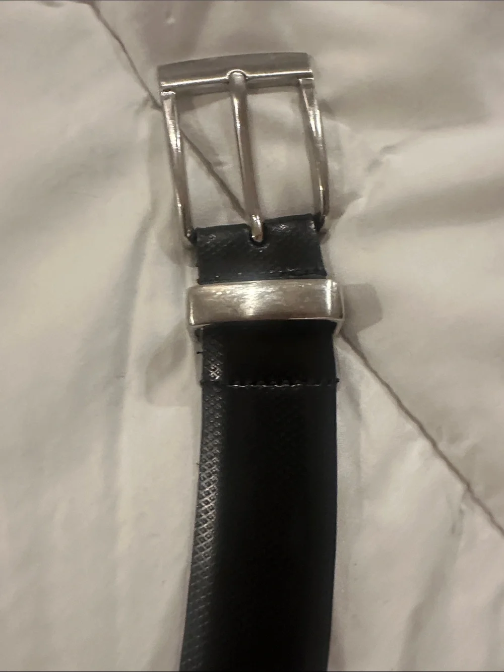 Classic Black Leather Belt with Silver Buckle